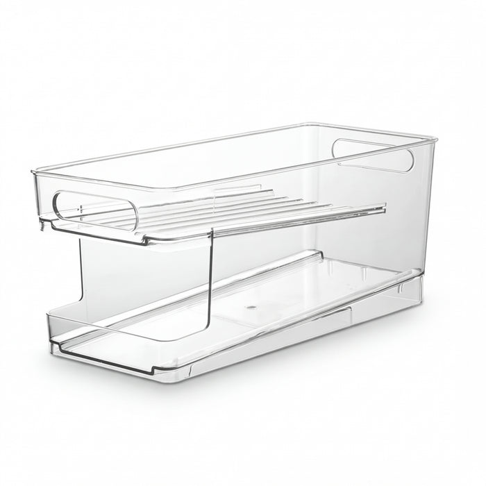 2-Tier Automatic Roll-Down Fridge Drink Dispenser — Clear Stackable Can Organiser