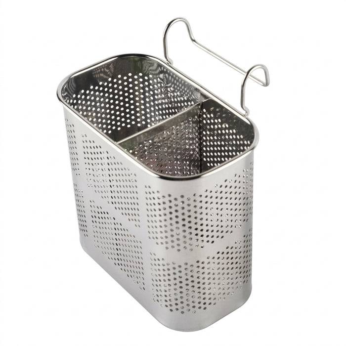 Stainless Steel Cutlery & Chopstick Drainer – 2-Compartment Utensil Holder with Hooks