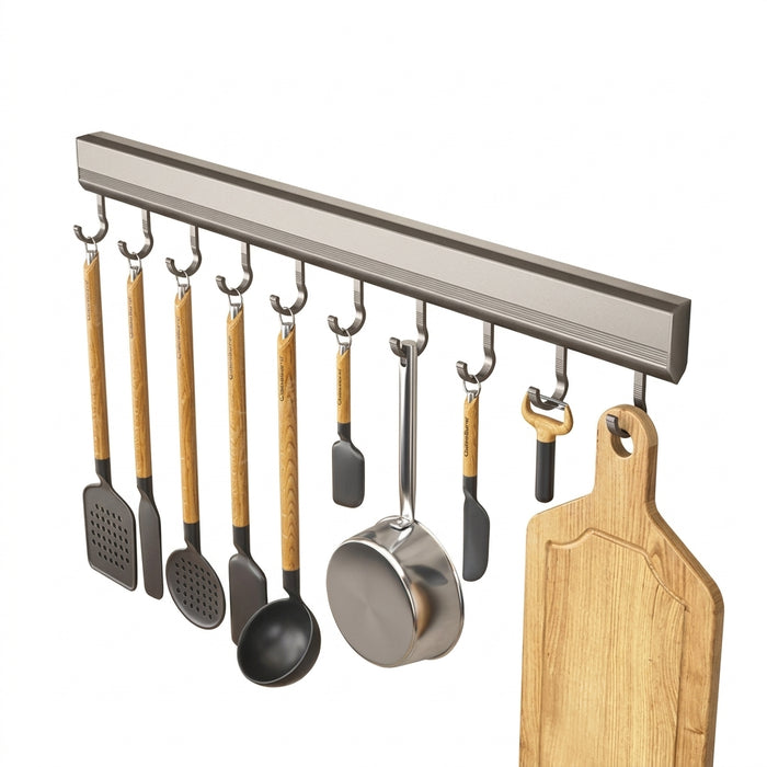 Drill-Free Wall-Mounted Aluminium Hook Rack — 6/8/10 Hook Options