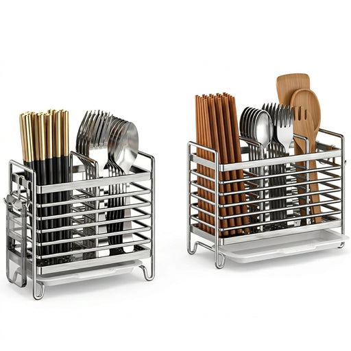 No-Drill Stainless Steel Wall Utensil Holder — Space-Saving Kitchen Organiser