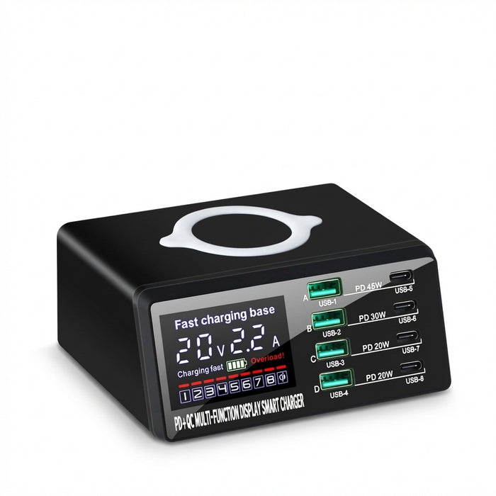 110W 8-Port USB Charging Station — 45W PD USB-C, QC3.0 & 15W Wireless (GaN)