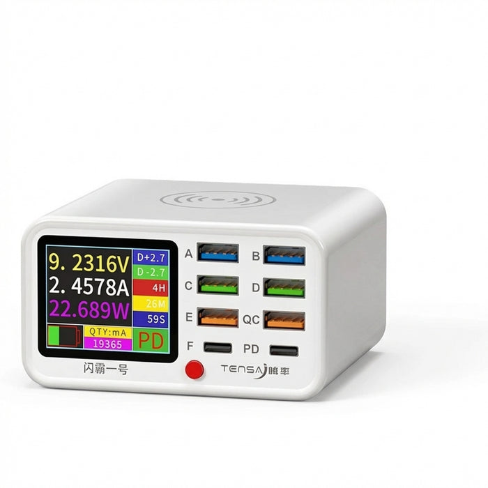 8-Port Wireless Fast Charging Station — 15W Wireless, 65W Total, PD & QC