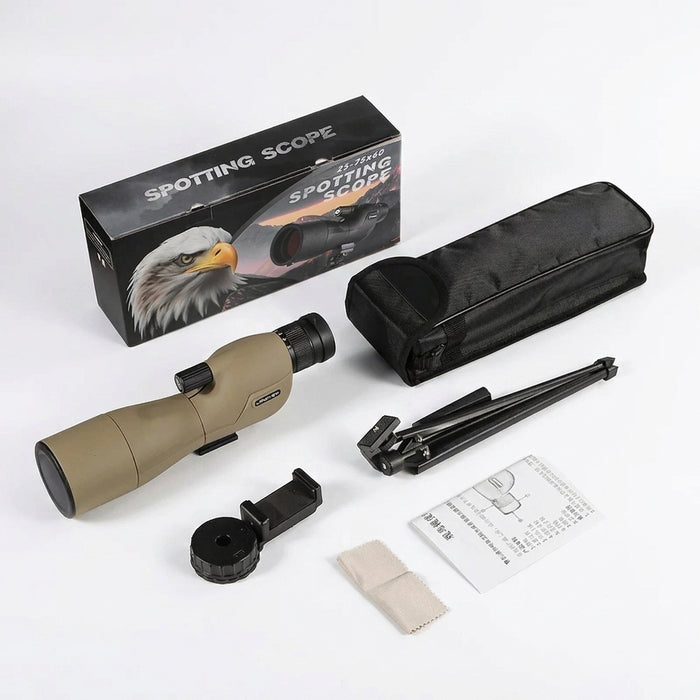 25–75x60 Spotting Scope — 60mm FMC, BAK4 Prism, Nitrogen-Filled with Tripod & Smartphone Adapter