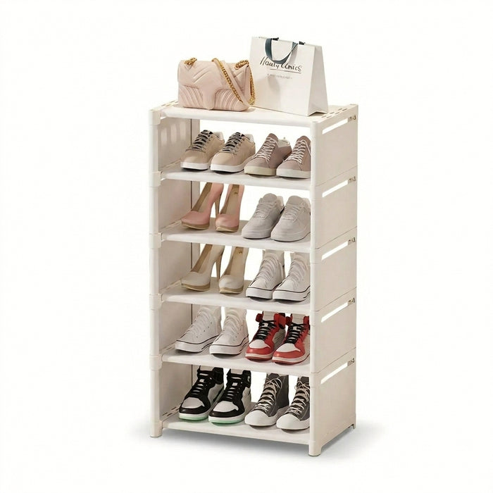 6/8-Tier Shoe Organiser — Metal Frame with Fabric Shelves, Space-Saving Rack