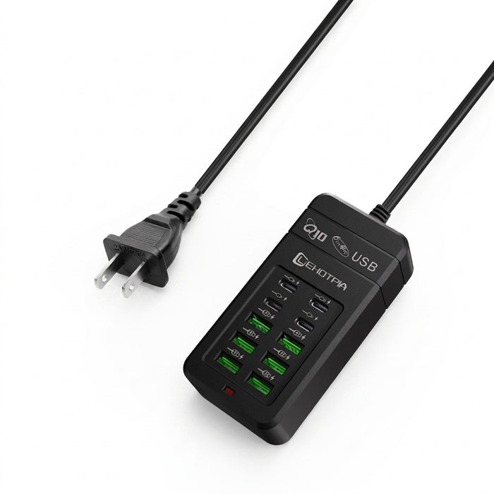Portable Power Strip with USB‑A & USB‑C — 1.2m Cable, EU/UK/US Plug