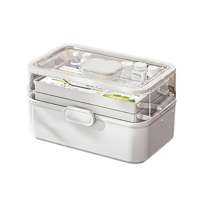 Large Capacity Foldable Medicine Storage Box with Clear Lid — Modern White Plastic Organiser