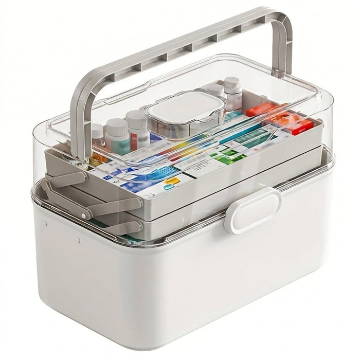 Large Capacity Foldable Medicine Storage Box with Clear Lid — Modern White Plastic Organiser