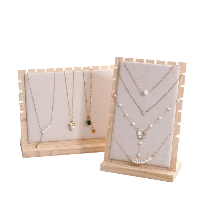 Large Wood Jewellery Display Stand — Necklace & Bracelet Rack with Faux Suede Interior