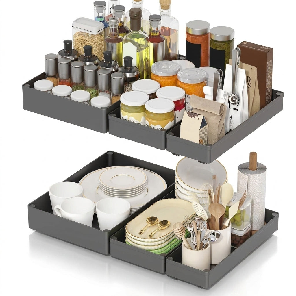 No-Drill Pull-Out Cabinet Organiser — Sliding Drawers for Kitchen & Pantry