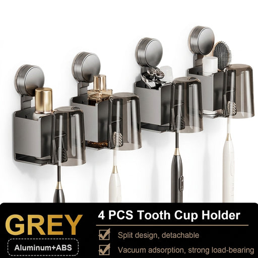 Suction-Cup Toothbrush Holder with Squeezer and Mouthwash Cup — Perforation-Free