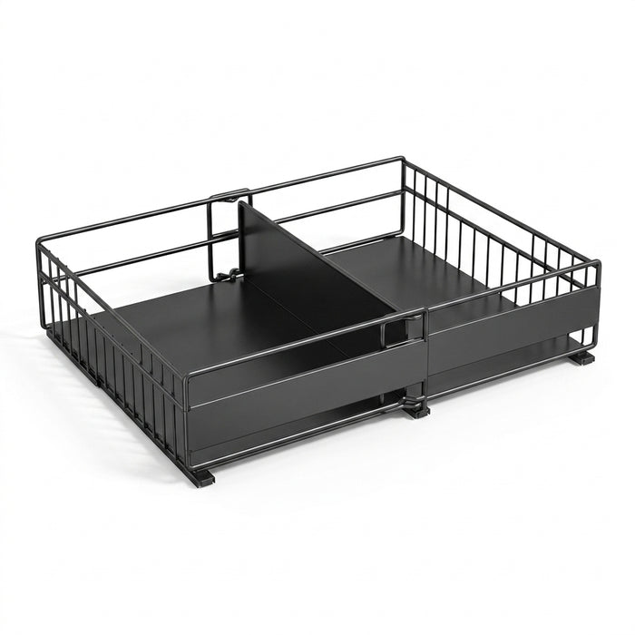 Retractable Pull-Out Metal Drawer Rack — Punch-Free Under-Sink Storage (Small/Large, White/Black)