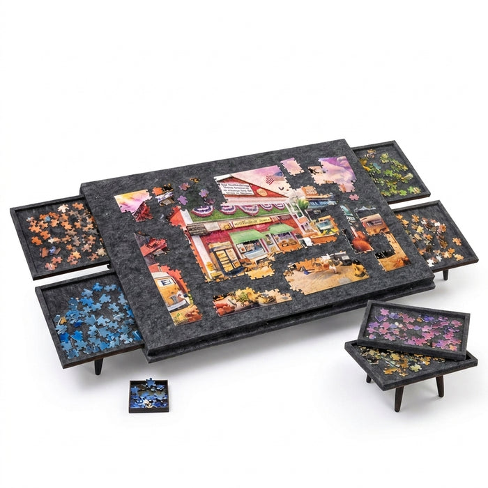 Professional Jigsaw Puzzle Table – 6 Drawers, Felt Board, Holds 1,000 Pieces, Display Lid & Stand