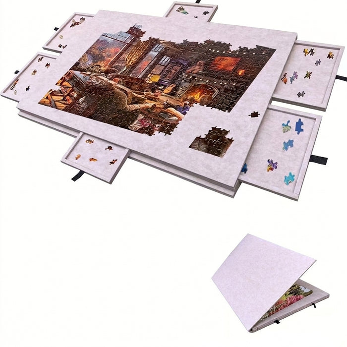 Felt Puzzle Table for 1000 Pieces — 6-Drawer Portable Jigsaw Board with Stand Cover, 77 x 53.6 x 4.2 cm