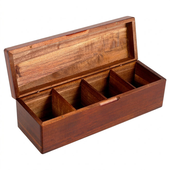Wooden Tea Box with Lid — 4 or 8-Compartment Tea Bag Organiser