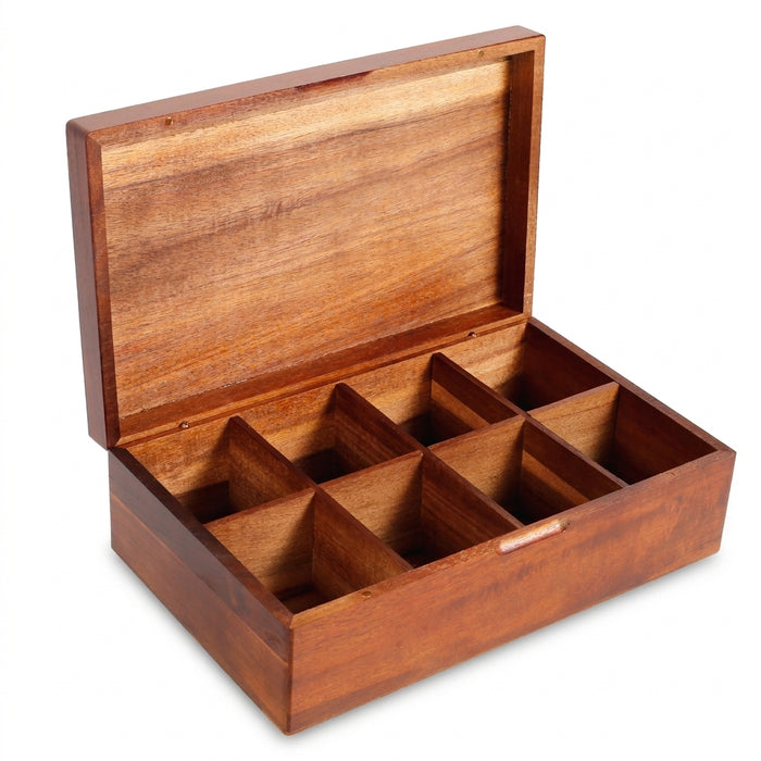 Wooden Tea Box with Lid — 4 or 8-Compartment Tea Bag Organiser