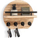 Wall-mounted round wooden key rack with shelf and 8 hooks — apartment wall décor