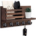 Wall-Mounted Wooden Key & Mail Rack with 5 Metal Hooks, Fittings Included