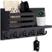 Wall-Mounted Wooden Key & Mail Rack with 5 Metal Hooks, Fittings Included