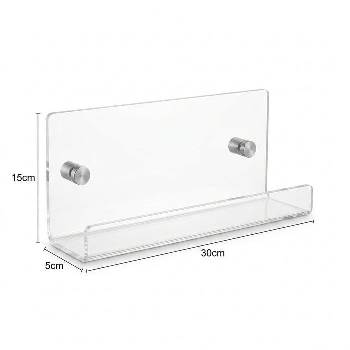 Clear Acrylic Floating Wall Shelf — Wall-Mount Magazine & Book Rack (30cm/40cm)