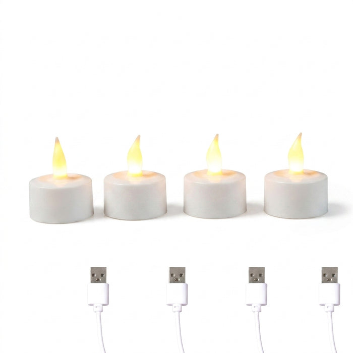 Rechargeable LED Tea Candles — Warm Yellow Flameless Pillars (1–4 pcs)