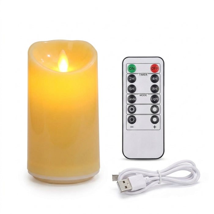 Flameless USB Moving Wick Candles with Remote — Rechargeable Decorative Pillars