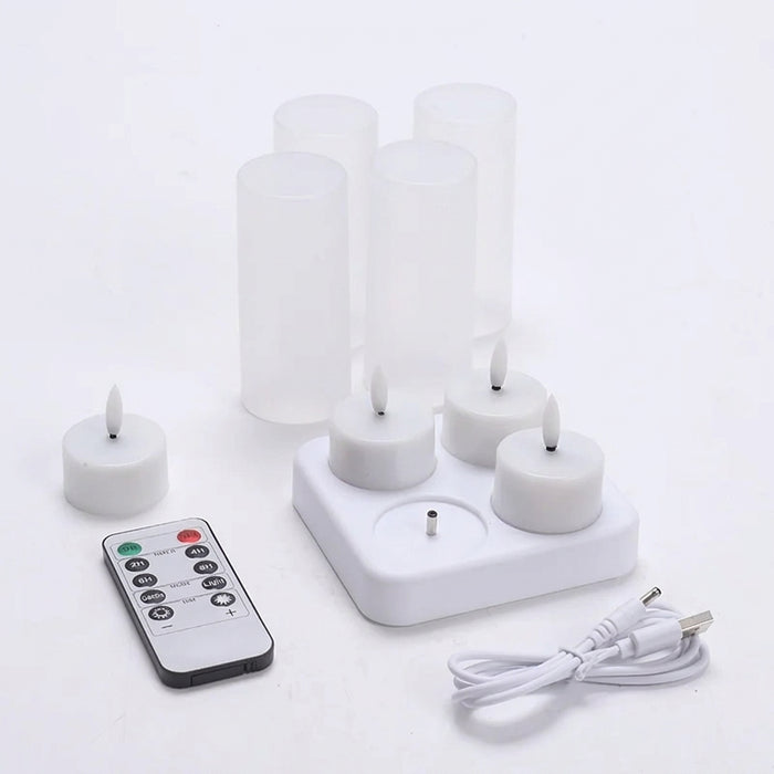 Rechargeable LED Tea Lights – Pack of 12, Black Wick, Remote-Controlled Flame-Effect