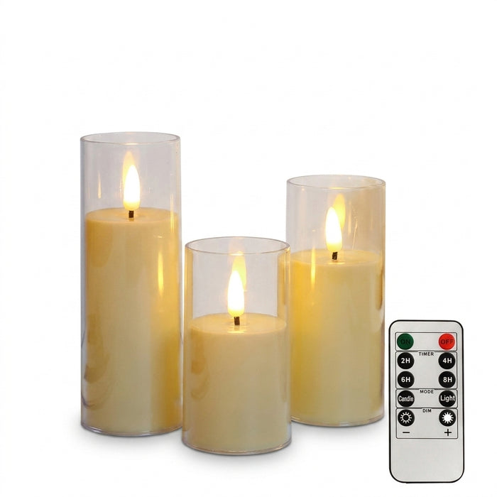Acrylic Flameless Flickering Candles with Remote & Timer — Battery LED Pillars