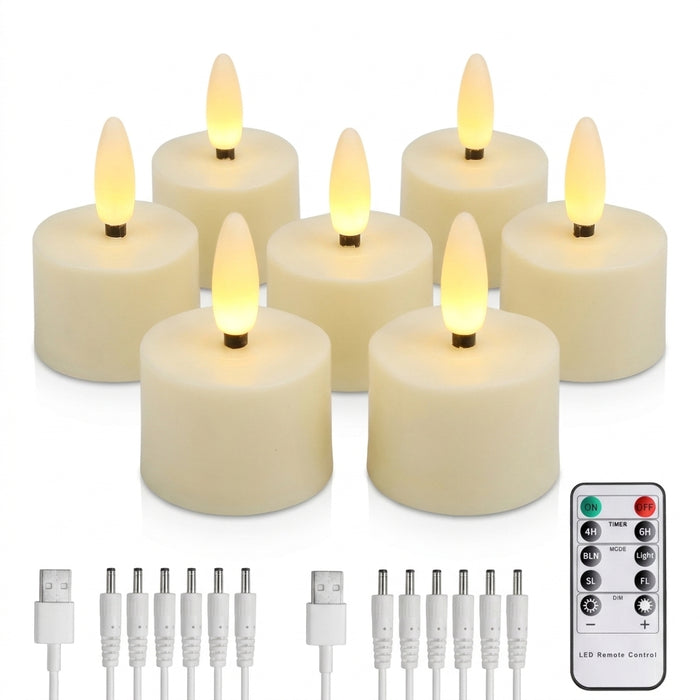 Rechargeable Flameless LED Tea Lights with Remote & Timer — 3D Flicker, 2700K