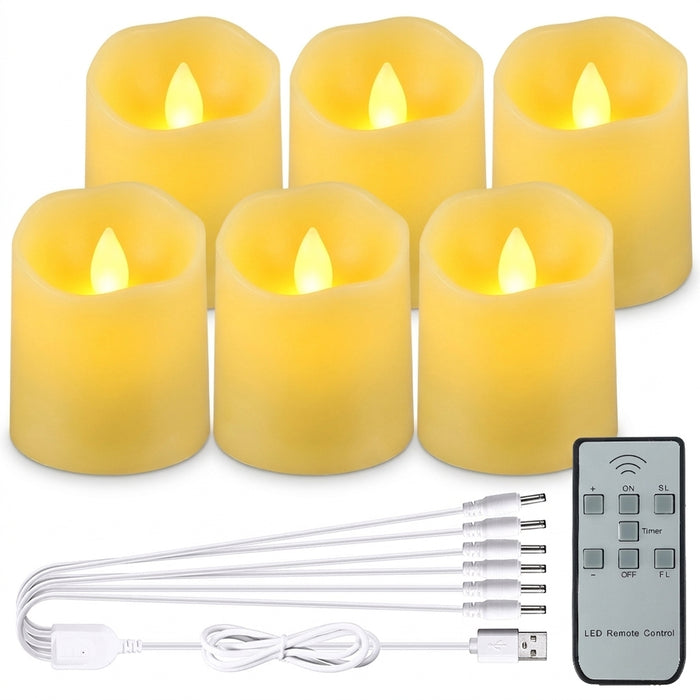 Rechargeable LED Tea Lights 6‑pack — Flameless Flicker, Remote & Timer, USB Multi‑Charge
