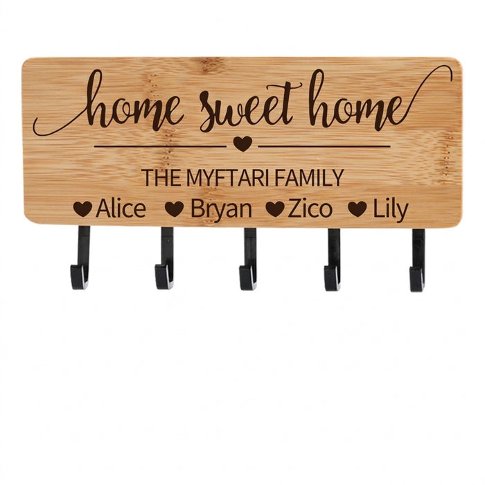 Personalised Engraved Bamboo Key Holder – 5-Hook Wall Rack