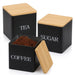 3‑Piece Coffee, Tea & Sugar Canister Set — Metal Jars with Bamboo or Iron Airtight Lids