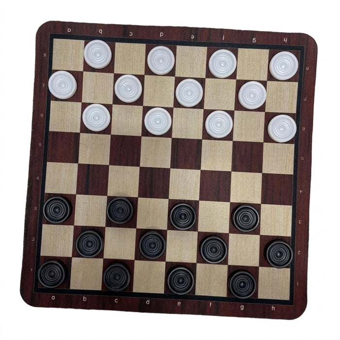 Portable Checkers Set – Wood-Grain Board (24 × 24 cm) with 24 Pieces