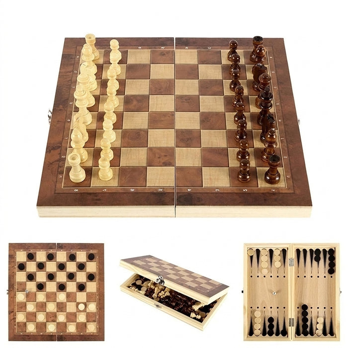 3-in-1 Travel Board Game Set – Chess, Checkers & Backgammon with Dice