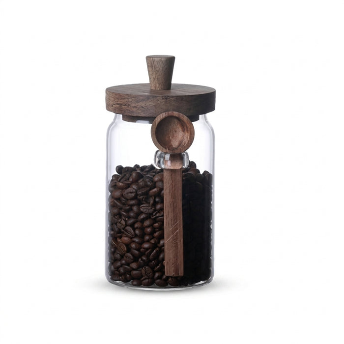 Glass Food Storage Jars with Wooden Lids & Scoop — Airtight Sealed Canisters for Sugar, Coffee, Candy