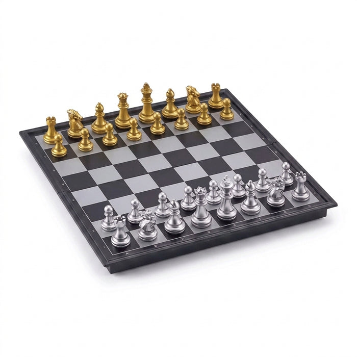 Magnetic Folding Chess Set — 25cm or 32cm, Gold & Silver Plastic Travel Board