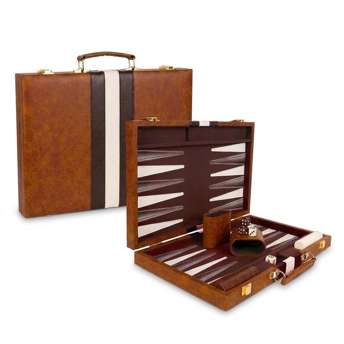 Travel-Size Leather Backgammon Set — High-Quality Wholesale, Light Brown