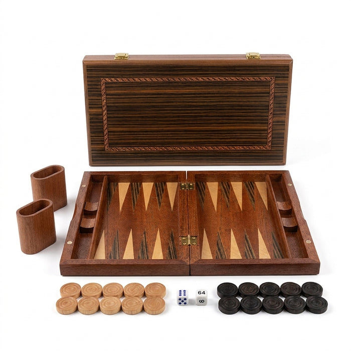 Solid Mahogany Veneer Backgammon Set – Foldable Tabletop Game for Family Entertainment